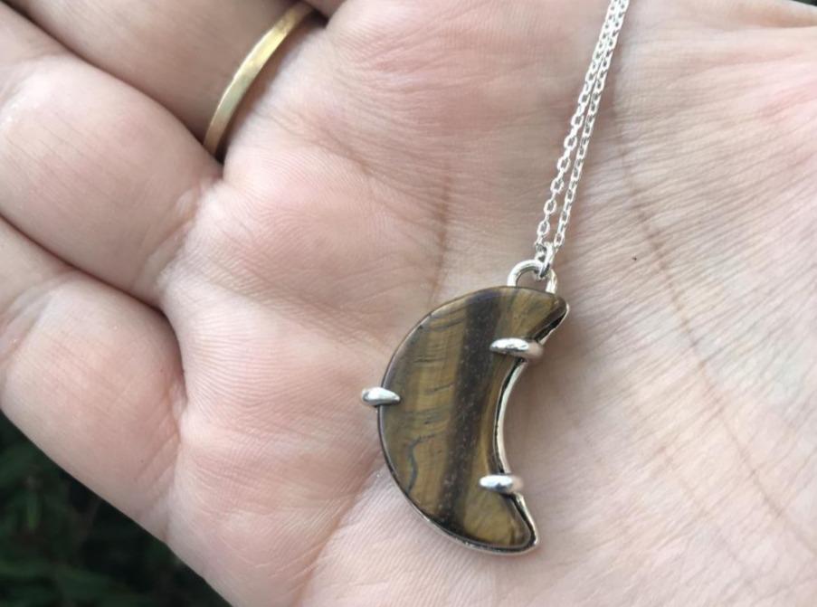 Luna tiger's eye moon talisman sterling silver necklace necklace Amanda K Lockrow