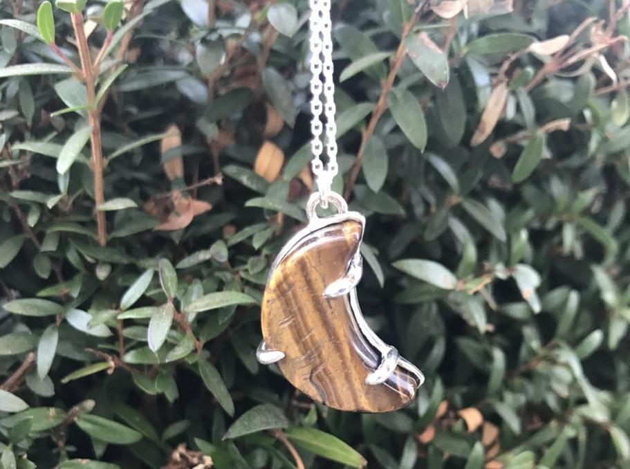 Luna tiger's eye moon talisman sterling silver necklace necklace Amanda K Lockrow