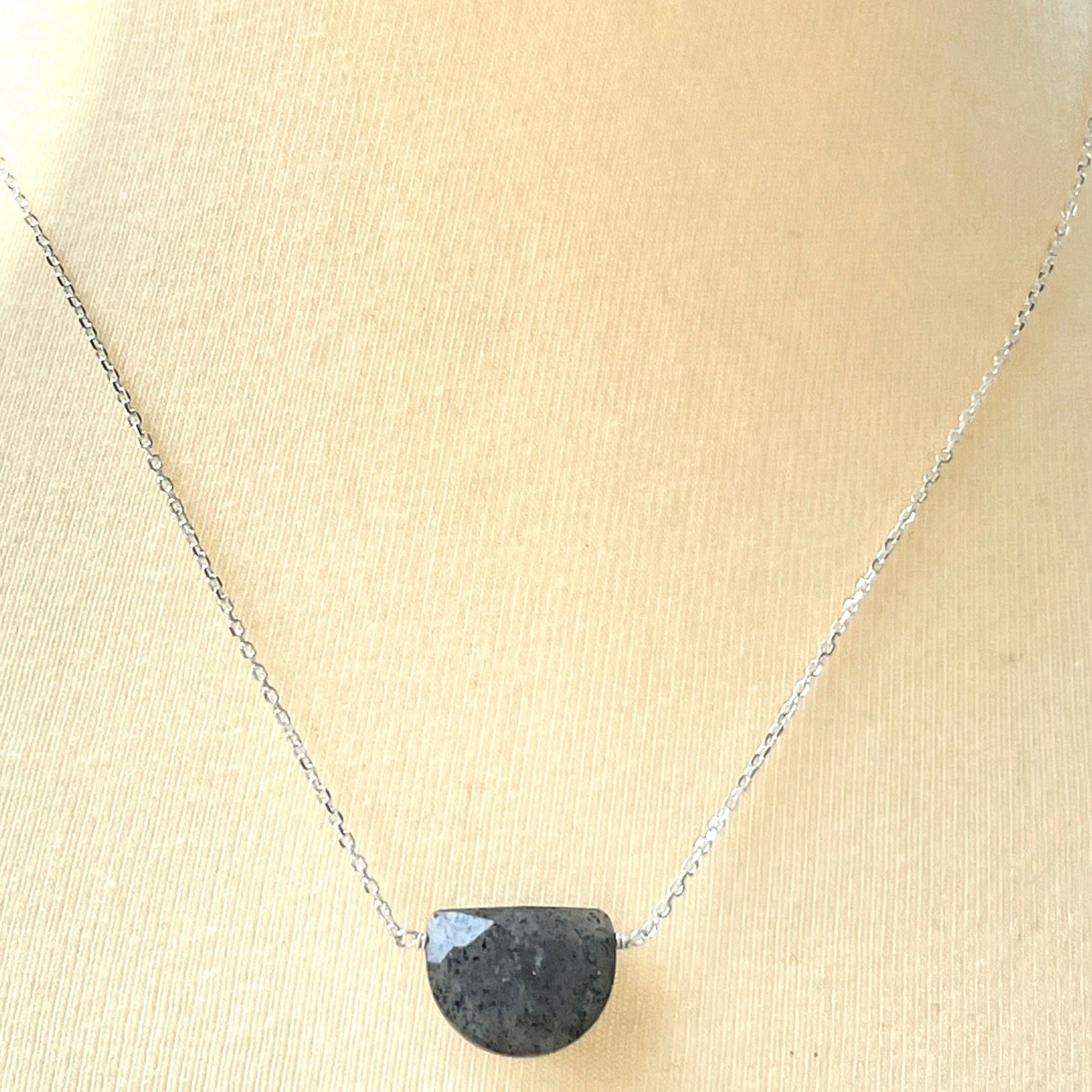 Strawberry Quartz half moon sterling silver necklace | Little Rock Collection necklace Amanda K Lockrow