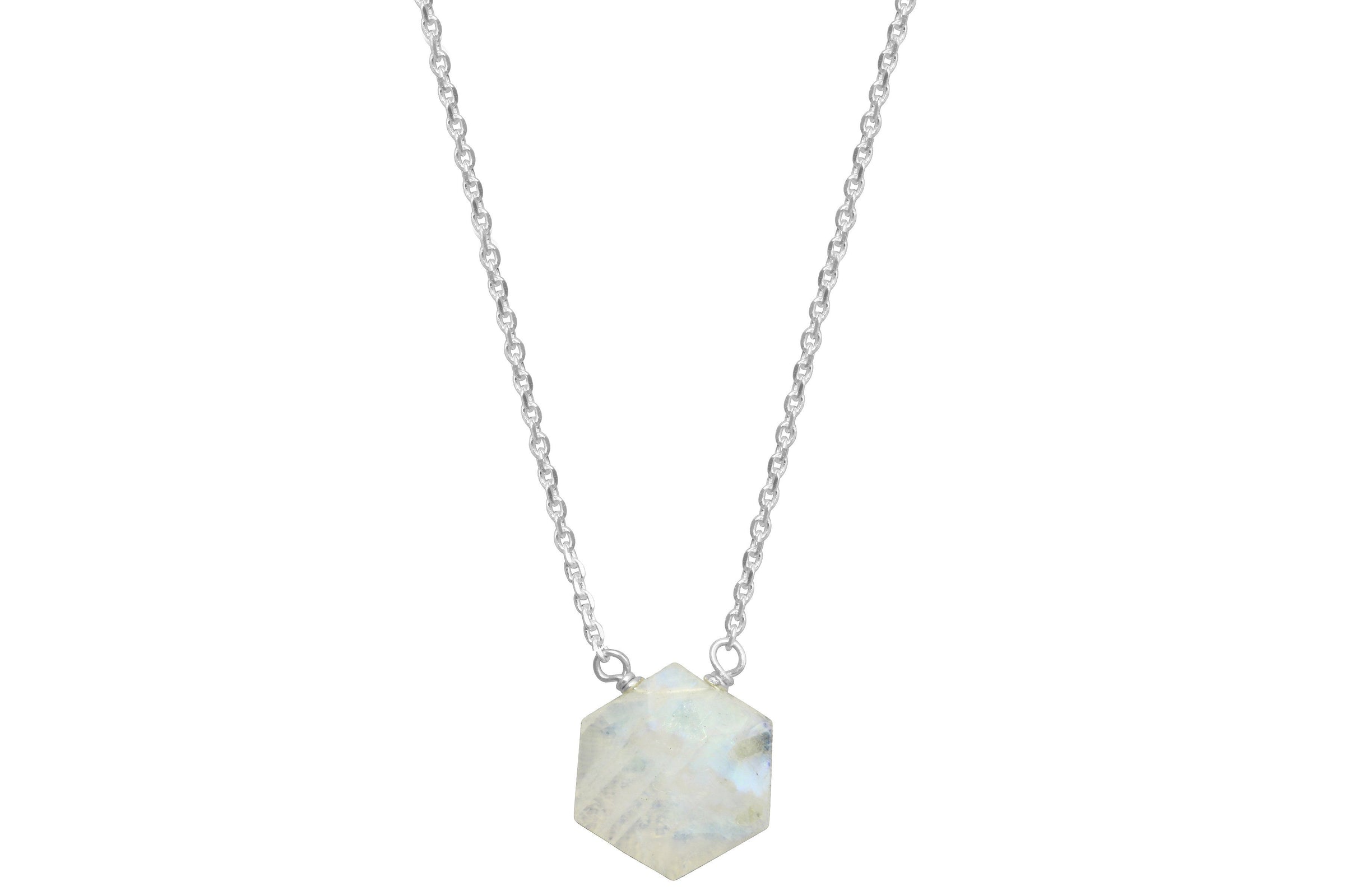 Rainbow moonstone hexagon sterling silver necklace - Little Rock Collection necklace Amanda K Lockrow