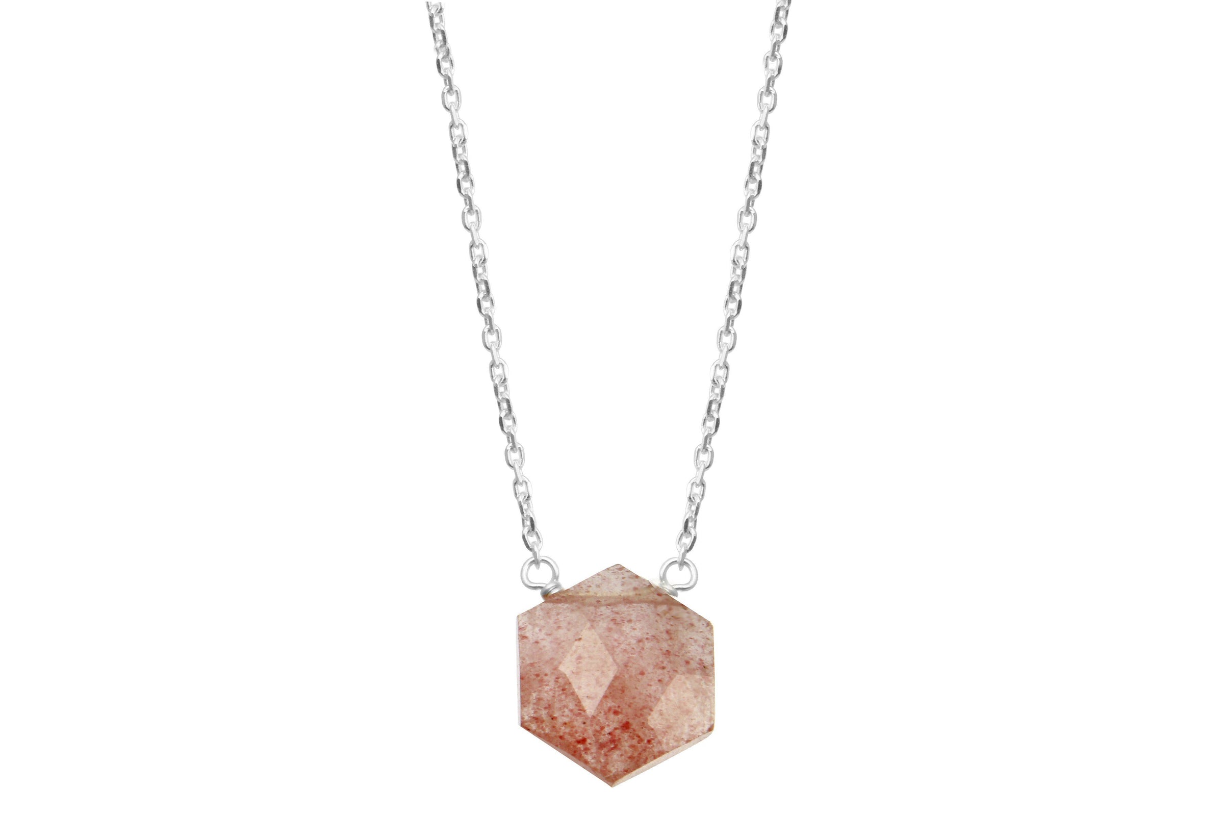 Strawberry quartz hexagon sterling silver necklace - Little Rock collection necklace Amanda K Lockrow