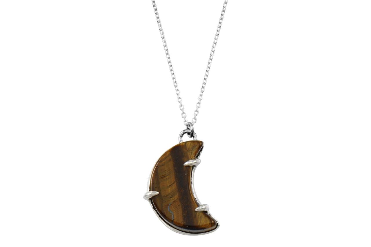 Luna tiger's eye moon talisman sterling silver necklace necklace Amanda K Lockrow