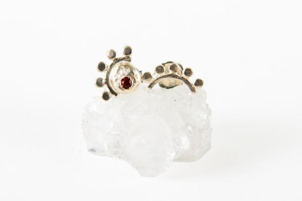 Garnet sterling silver oriana and sunrise mismatched stud earrings earrings Amanda K Lockrow