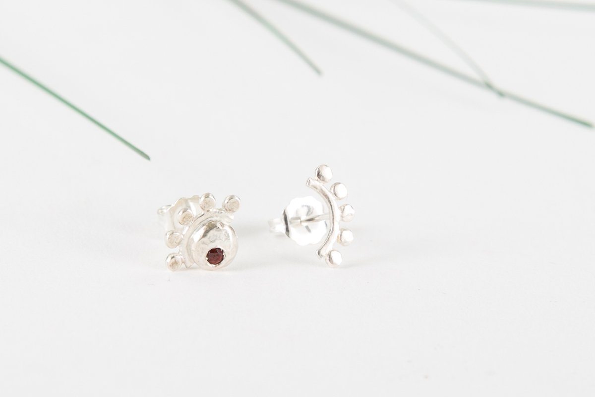 Garnet sterling silver oriana and sunrise mismatched stud earrings earrings Amanda K Lockrow