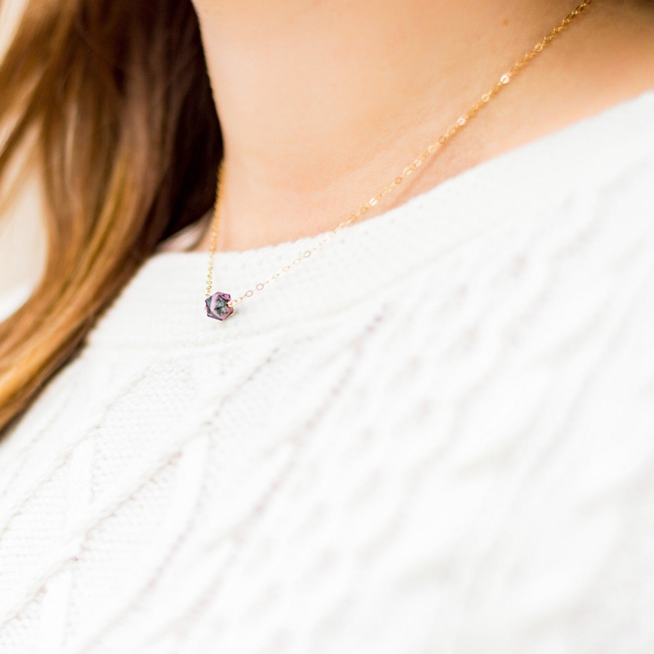 Strawberry Quartz cube necklace - sterling silver or gold filled | Little Rock Collection necklace Amanda K Lockrow