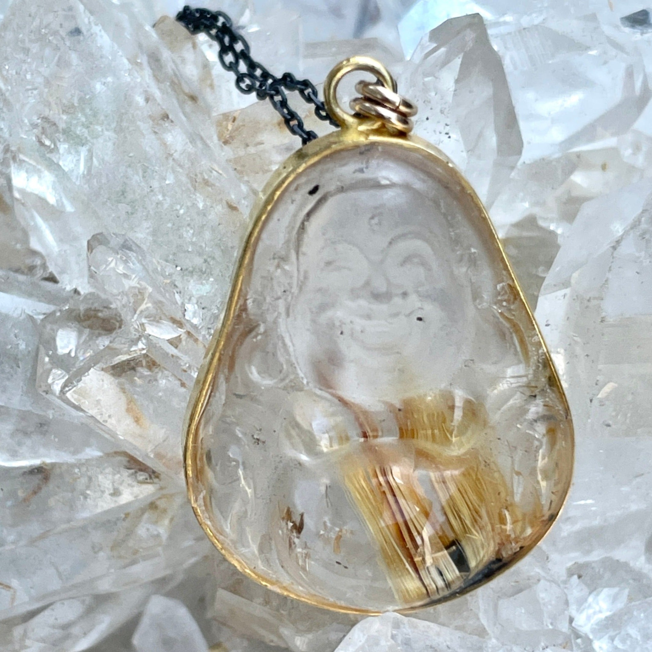 Happy Buddha rutilated quartz crystal necklace - gold filled | Aislinn collection necklace Amanda K Lockrow