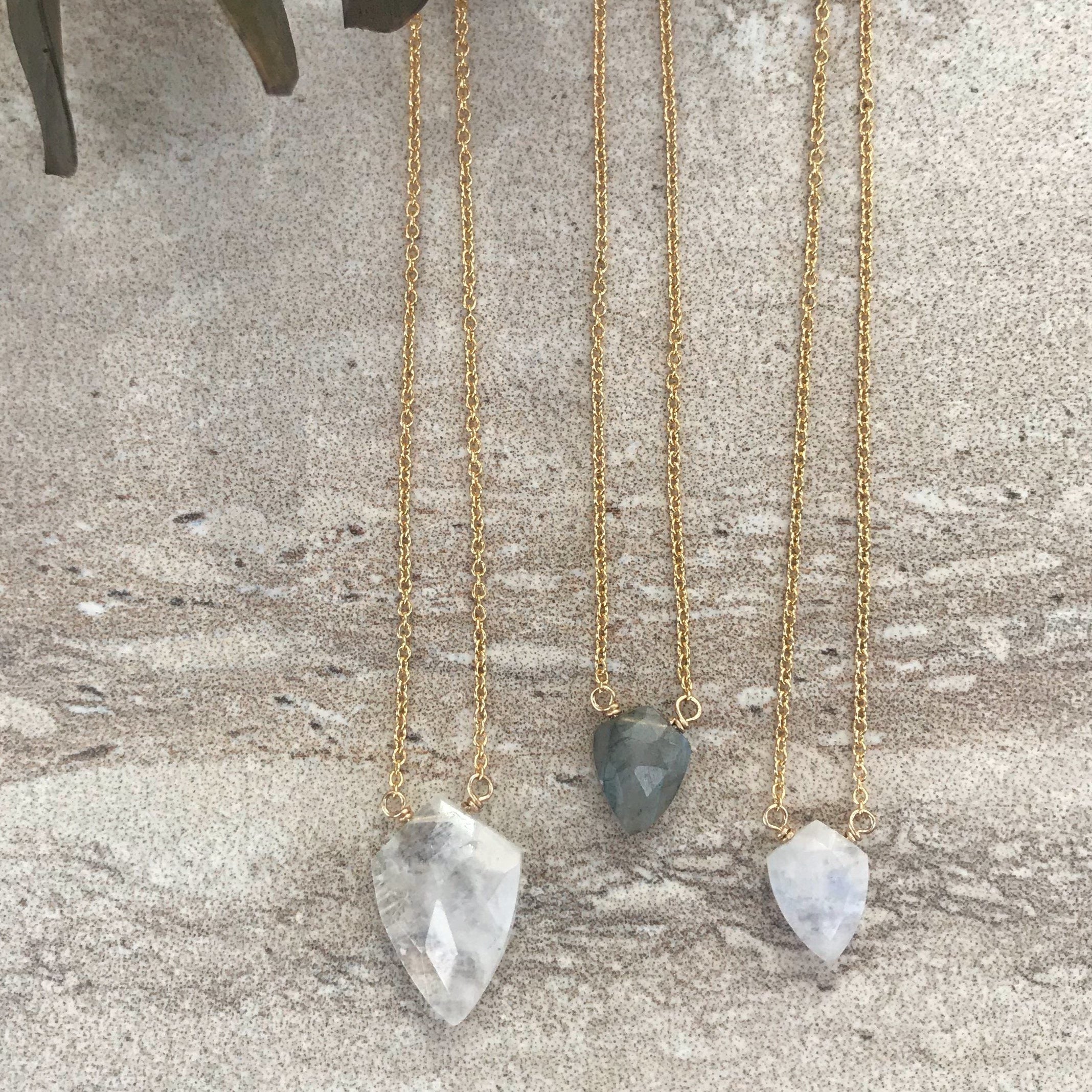 Rainbow moonstone shield 14k yellow gold filled necklace - Little Rock collection necklace Amanda K Lockrow