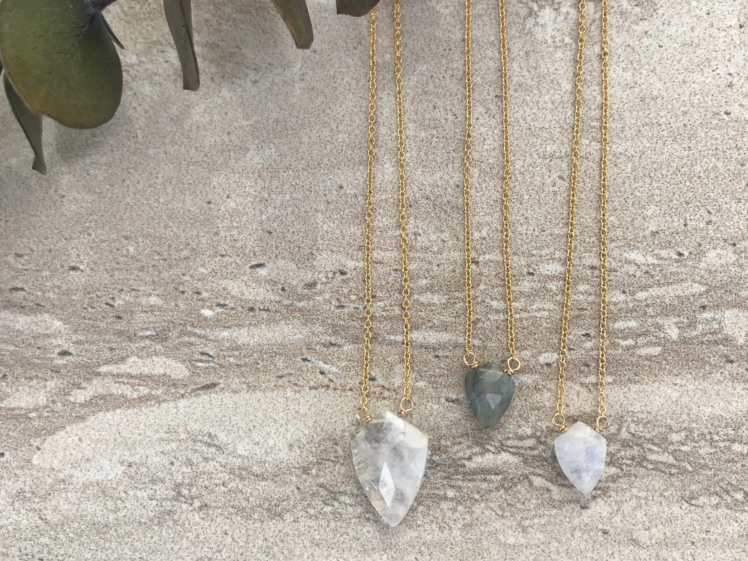 Rainbow moonstone little shield 14k yellow gold filled necklace - Little Rock collection necklace Amanda K Lockrow