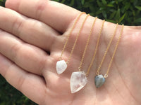 Rainbow moonstone little shield 14k yellow gold filled necklace - Little Rock collection necklace Amanda K Lockrow