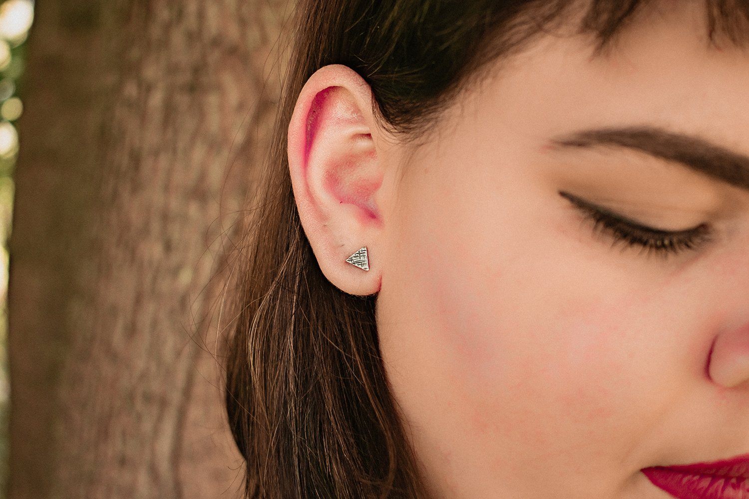 Sterling silver hammered tiny triangle studs earrings Amanda K Lockrow
