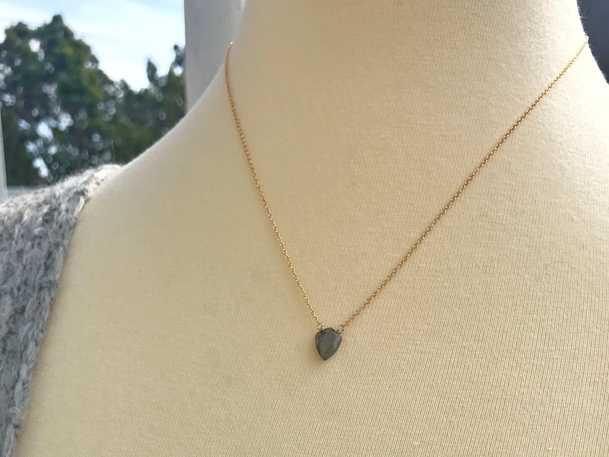 Rainbow moonstone little shield 14k yellow gold filled necklace - Little Rock collection necklace Amanda K Lockrow