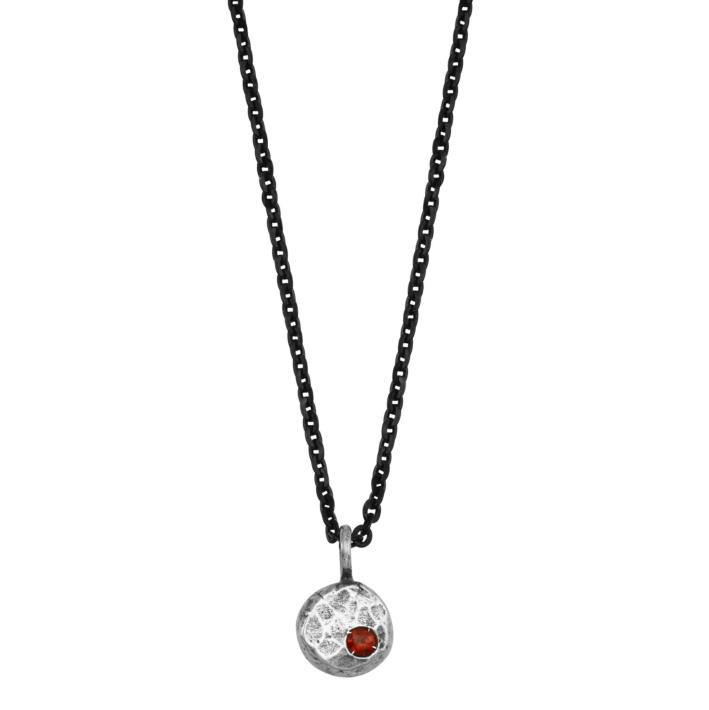Pebble sterling silver necklace necklace Amanda K Lockrow 18 inches garnet oxidized silver chain