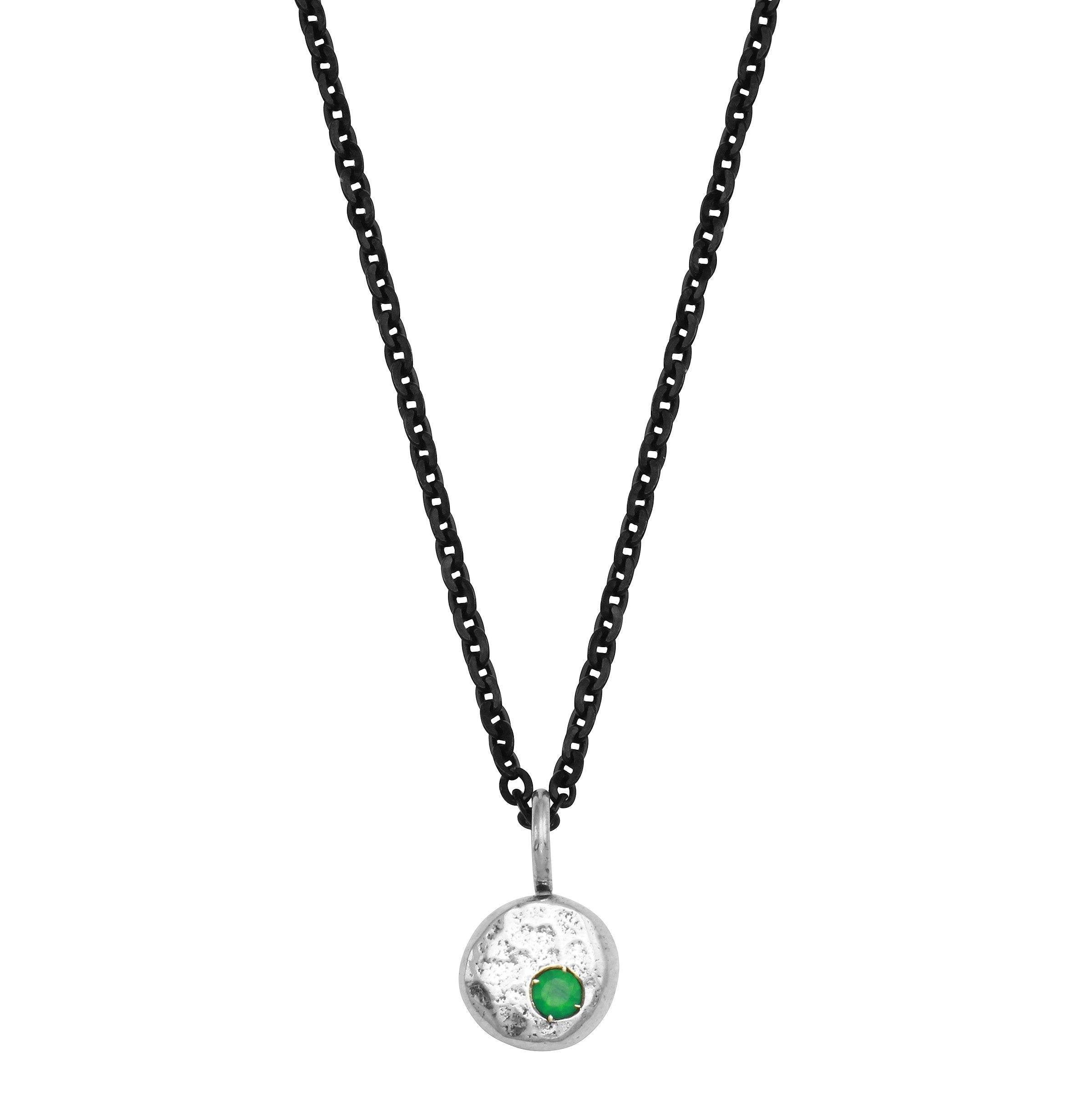 Pebble sterling silver necklace necklace Amanda K Lockrow 16 inches green onyx oxidized silver chain