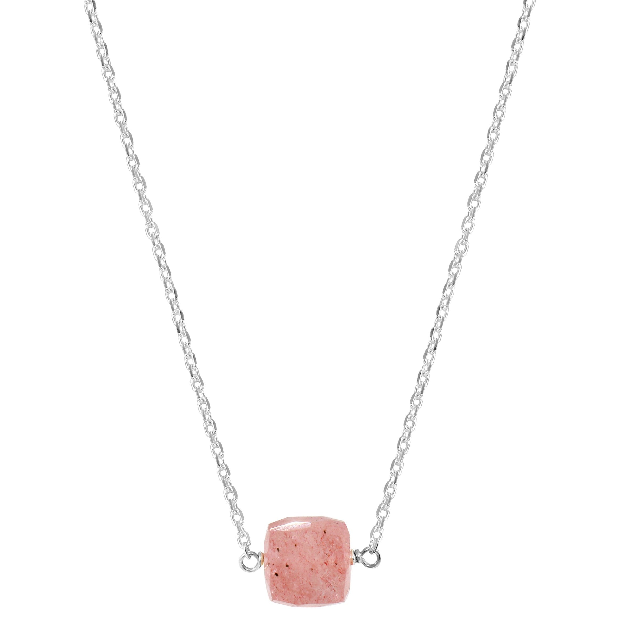 Strawberry Quartz cube necklace - sterling silver or gold filled | Little Rock Collection necklace Amanda K Lockrow