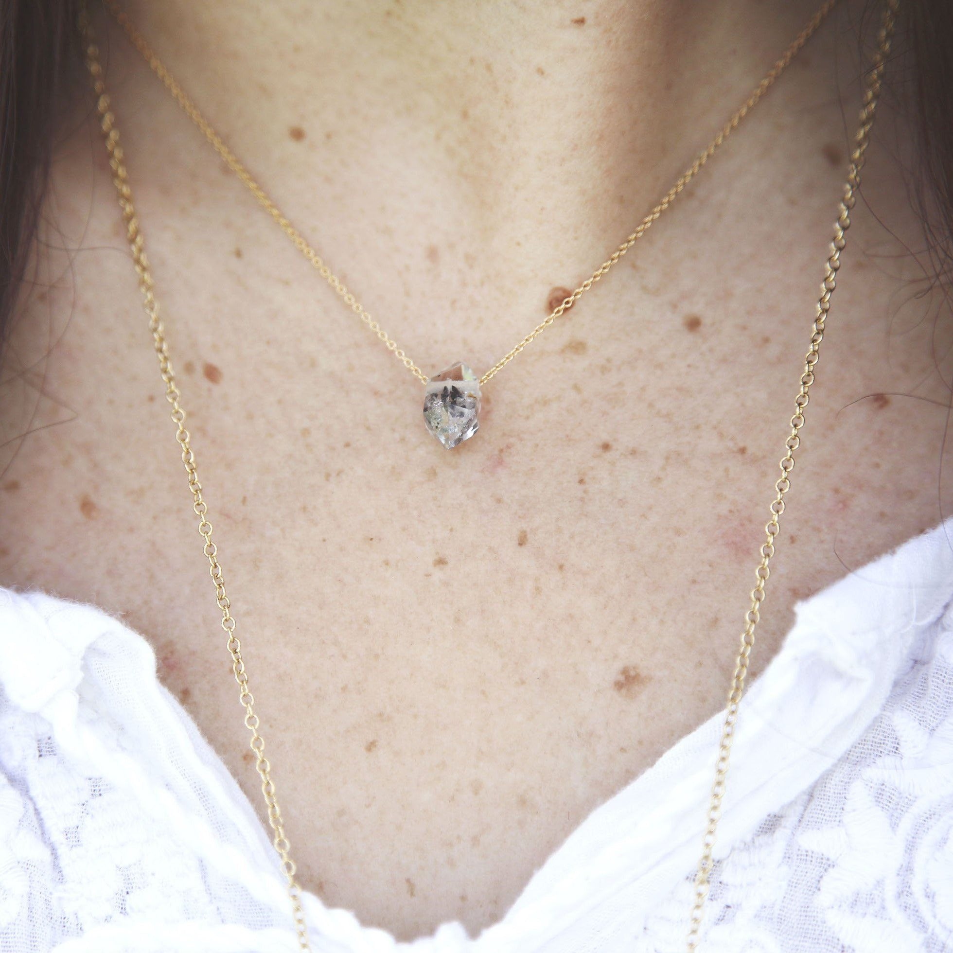 Tara necklace - 14K gold tibetan quartz floating crystal necklace necklace Amanda K Lockrow