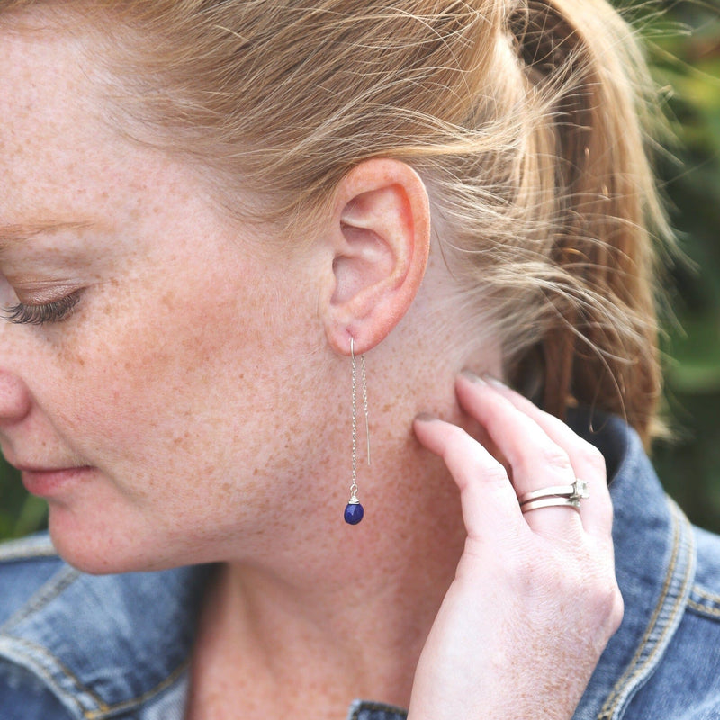 Azurite and Malachite Drop Threader Earrings | Little Rock Collection earrings Amanda K Lockrow