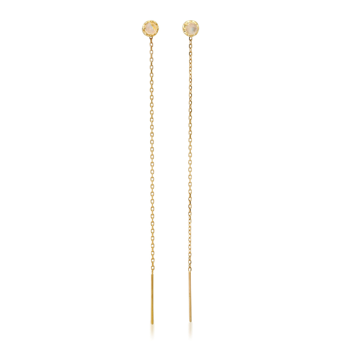 Rainbow Moonstone Diana Threaders - 14k yellow gold | Fine Collection earrings Amanda K Lockrow
