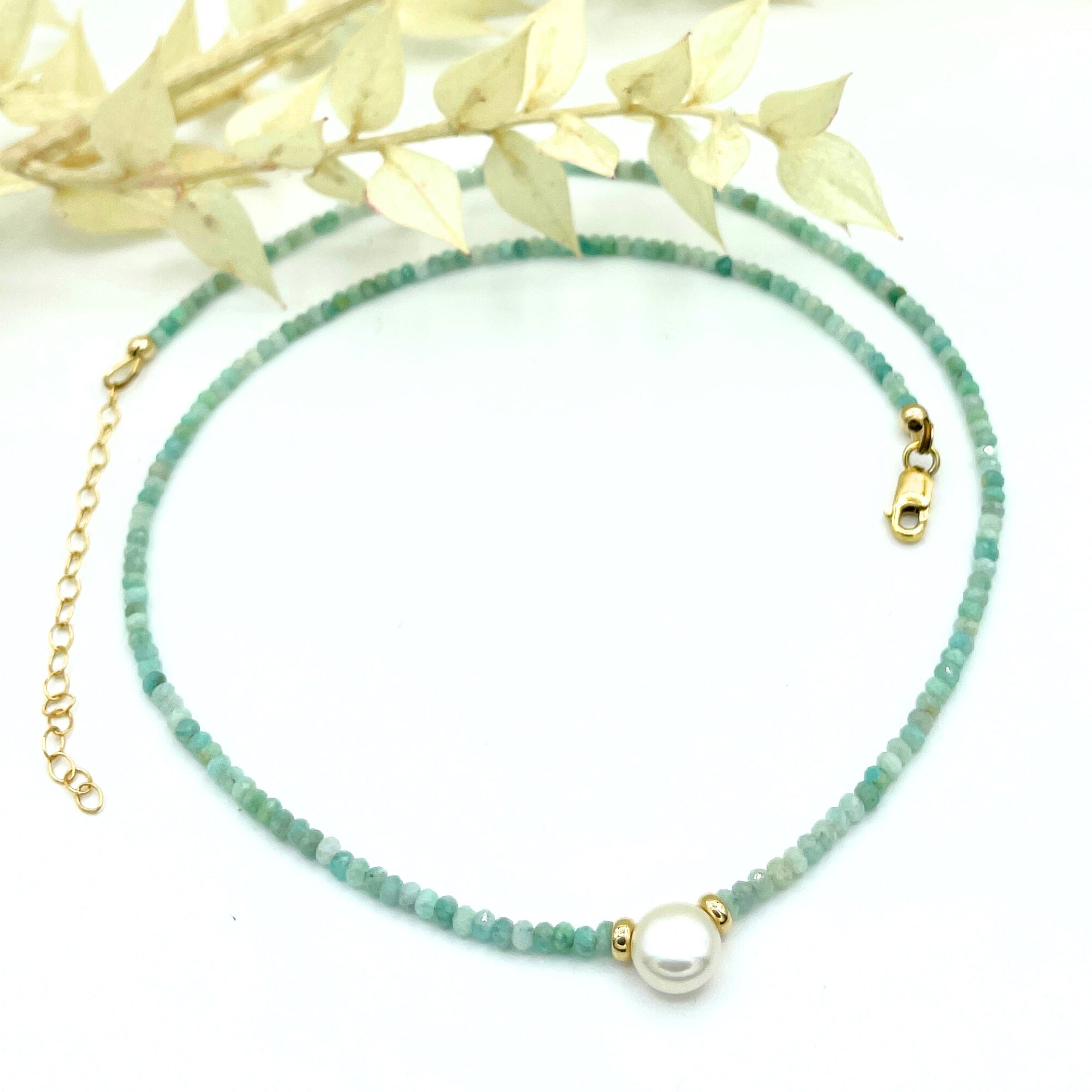 Strung Together 2mm Amazonite and Pearl Beaded Necklace - 14k gold filled | Little Rock Collection necklace Amanda K Lockrow