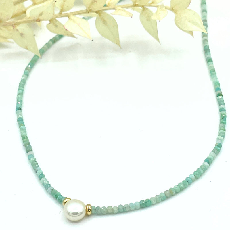 Strung Together 2mm Amazonite and Pearl Beaded Necklace - 14k gold filled | Little Rock Collection necklace Amanda K Lockrow