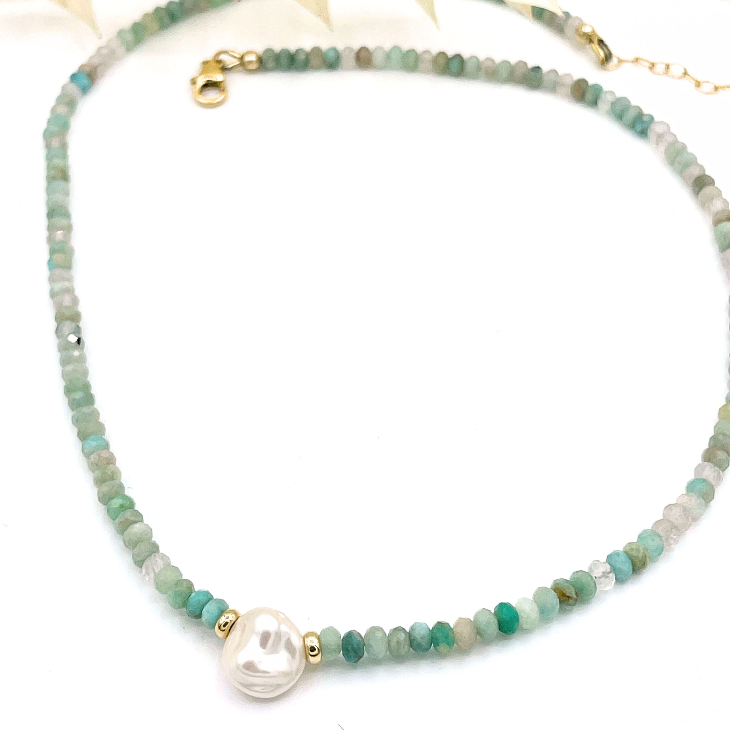 Strung Together Amazonite and Pearl Beaded Necklace - 14k gold filled | Little Rock Collection necklace Amanda K Lockrow