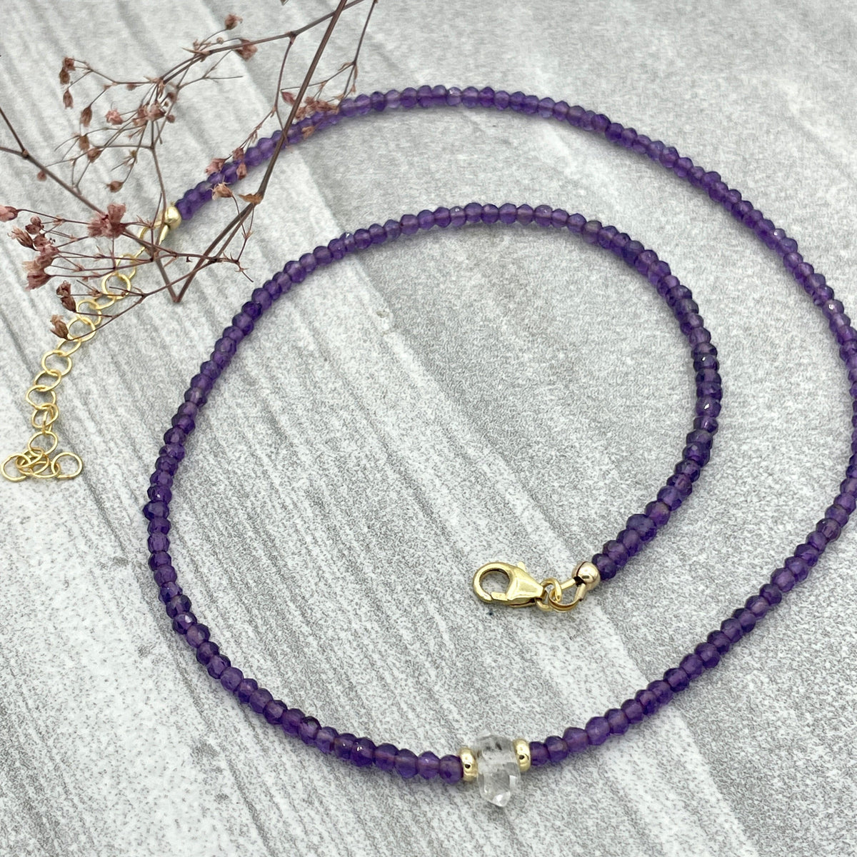 Strung Together Amethyst and Herkimer Diamond Beaded Necklace - 14k gold filled | Little Rock Collection necklace Amanda K Lockrow