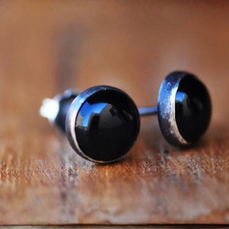 Black Onyx 8mm Stud Earrings - sterling silver | Petite Collection earrings Amanda K Lockrow
