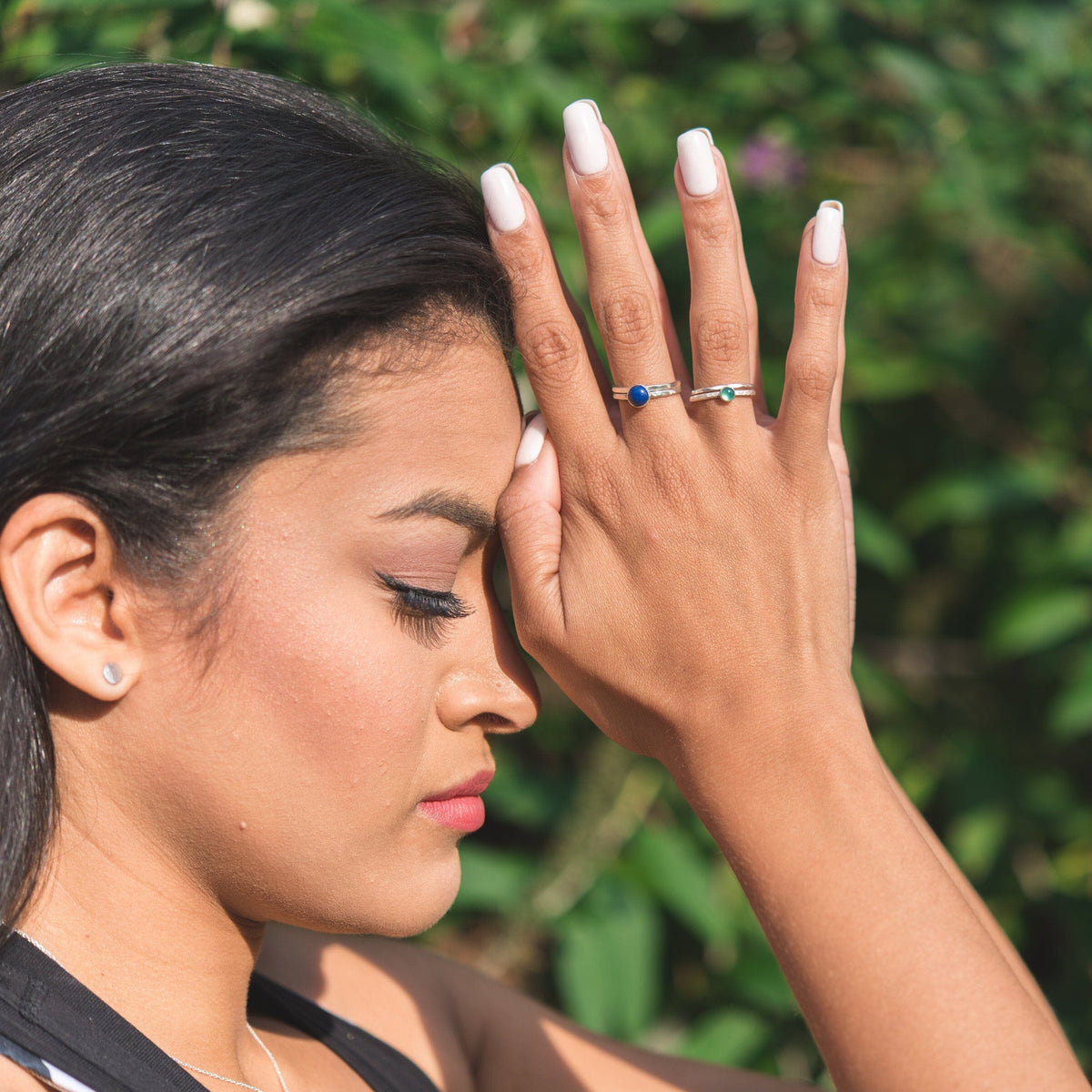 Tourmalinated Quartz Gemdrop 4mm Stacking Ring - sterling silver | Petite Collection ring Amanda K Lockrow