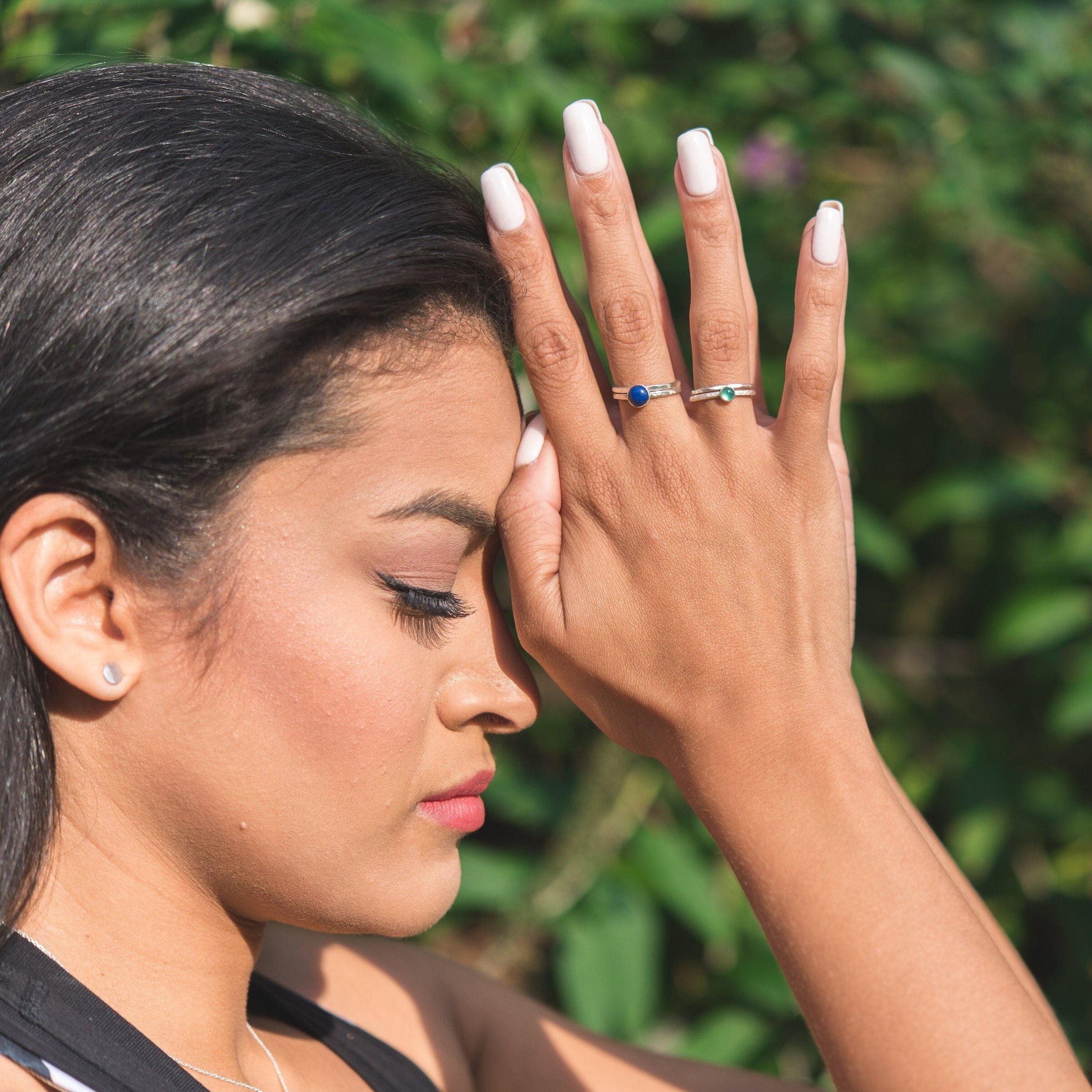 Tourmalinated Quartz Gemdrop 4mm Stacking Ring - sterling silver | Petite Collection ring Amanda K Lockrow