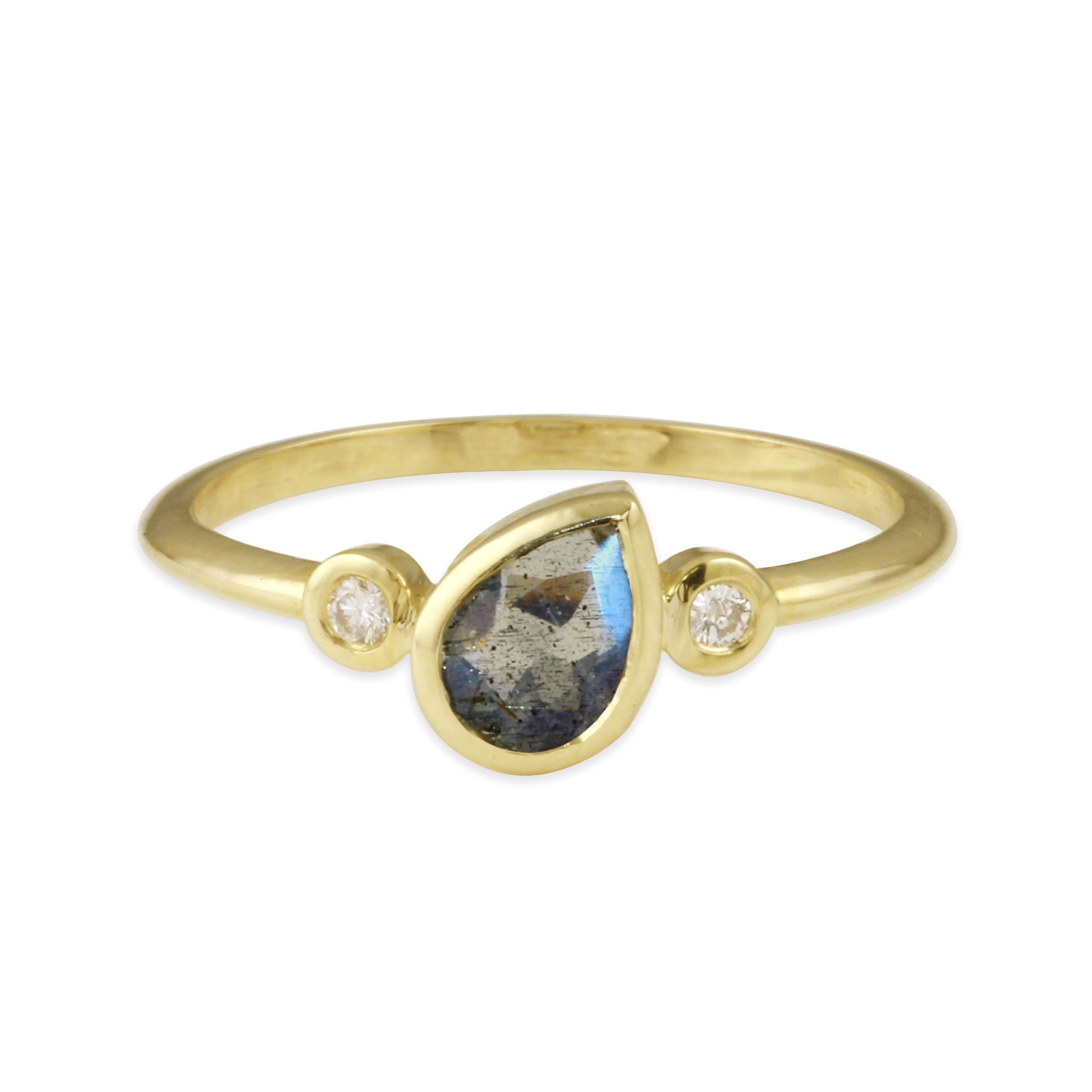 Little Labradorite and Diamond Isla Ring - 14k gold | Fine Collection ring Amanda K Lockrow