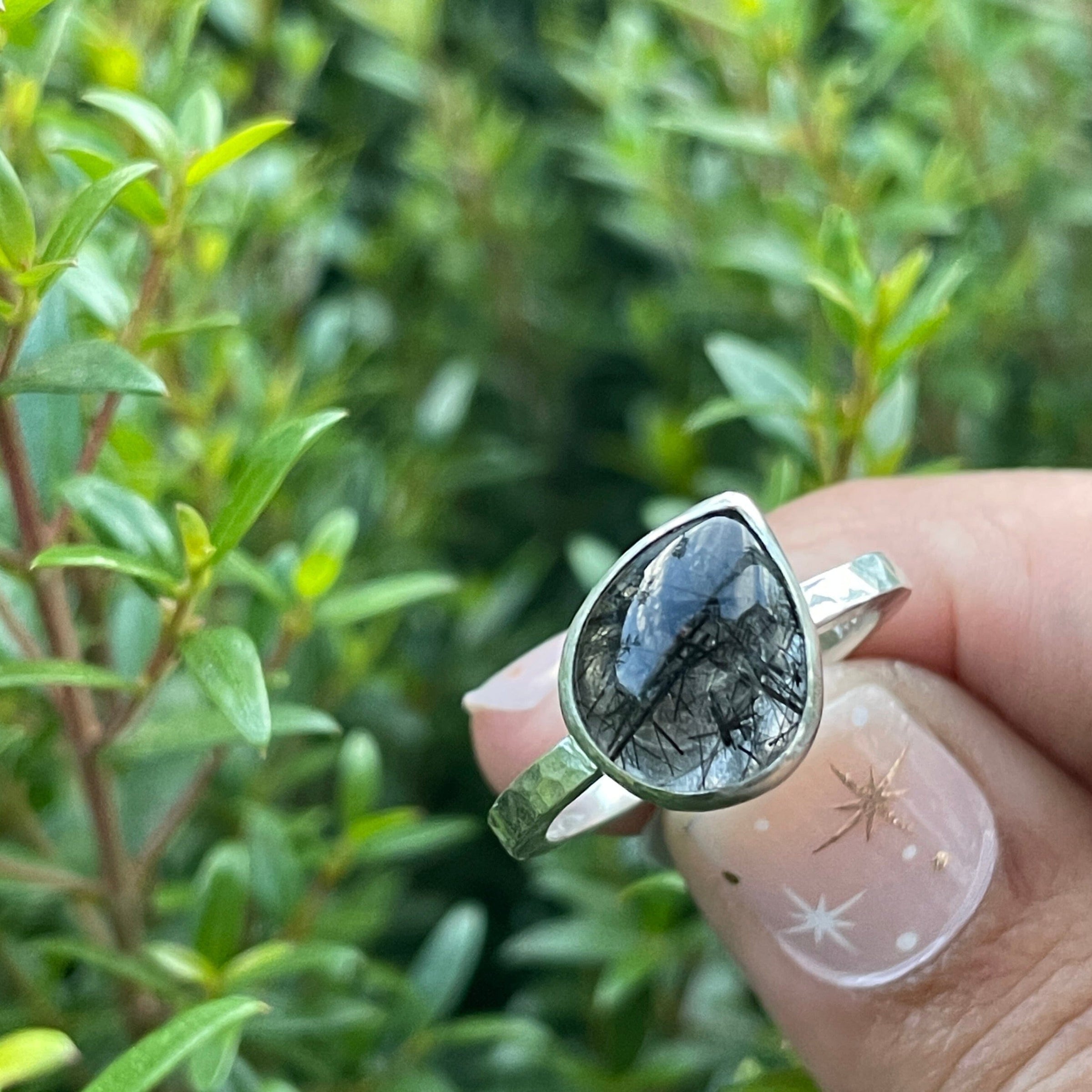 Tourmalinated Quartz Pear Muse Ring - sterling silver | Aislinn Collection ring Amanda K Lockrow