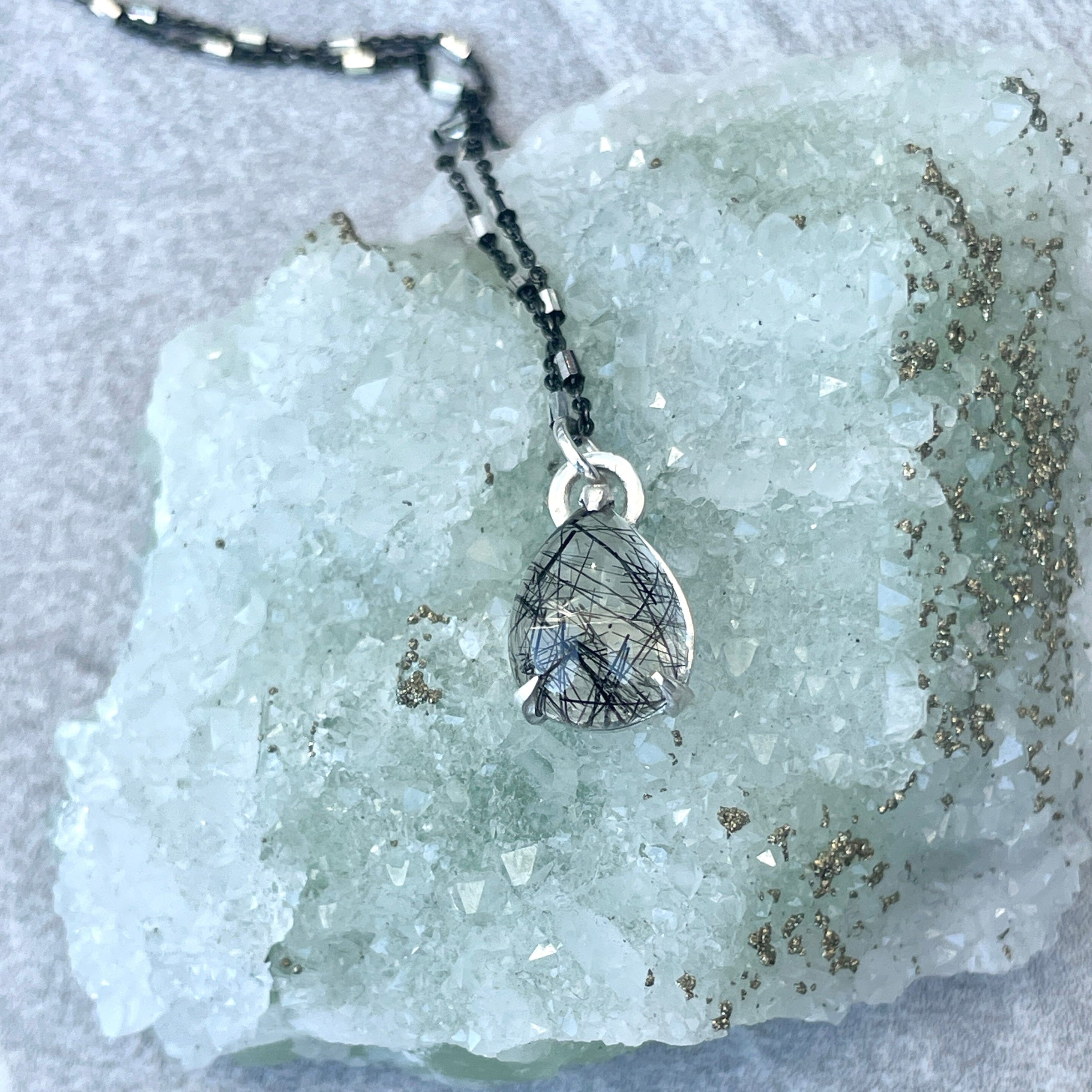 Tourmalinated Quartz Pear Muse Necklace - sterling silver | Aislinn Collection Necklaces Amanda K Lockrow