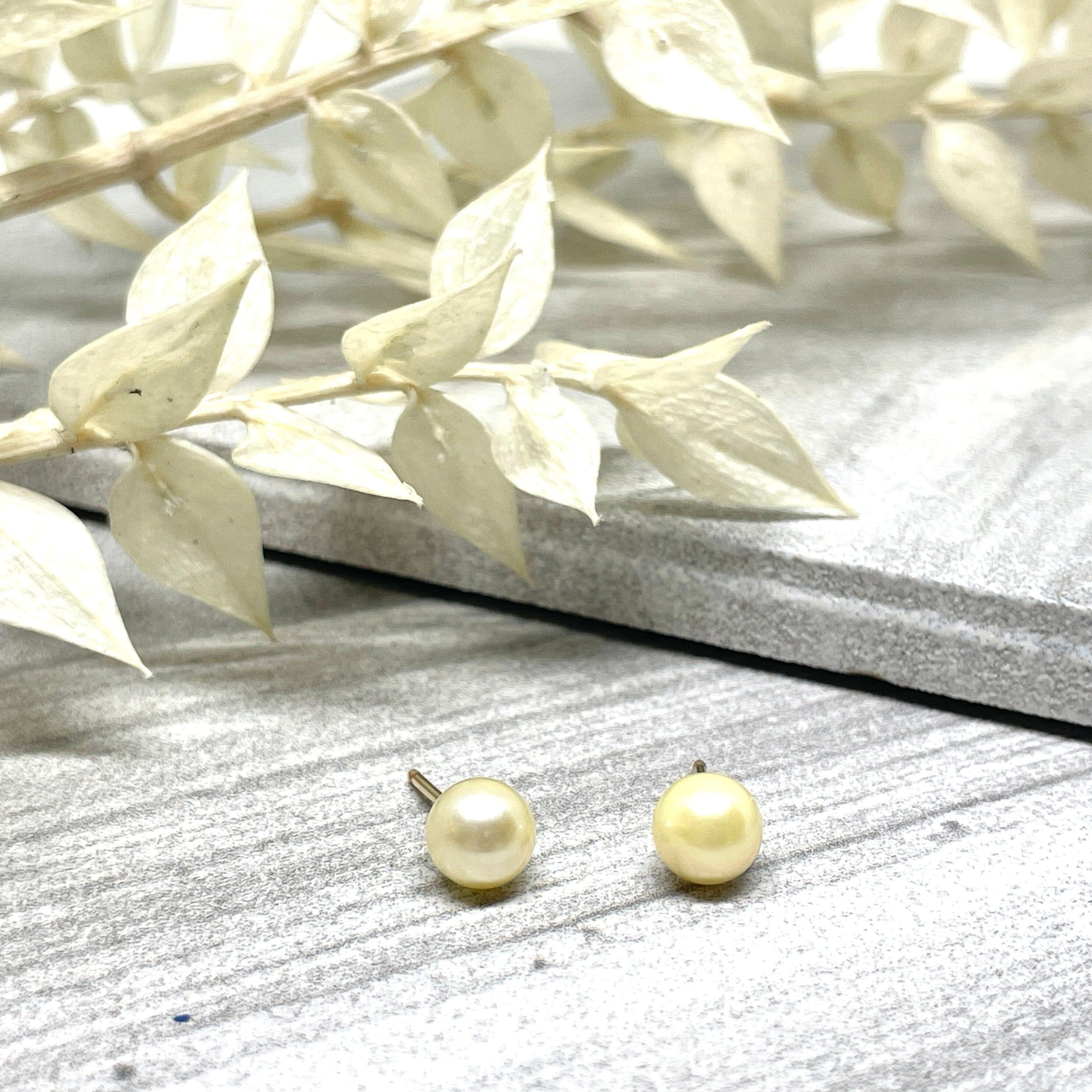 Freshwater Pearl Stud Earrings - 14k gold filled earrings Amanda K Lockrow