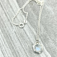Small Rainbow Moonstone Hexagon Necklace - sterling silver | Stone Love Collection