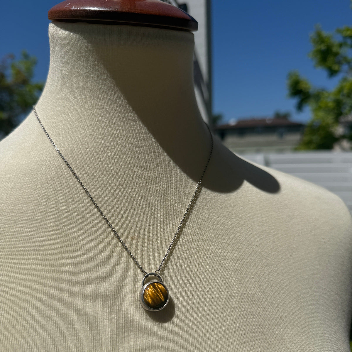 Sterling silver alvina cabochon stone necklace-last one Tiger's Eye necklace Amanda K Lockrow