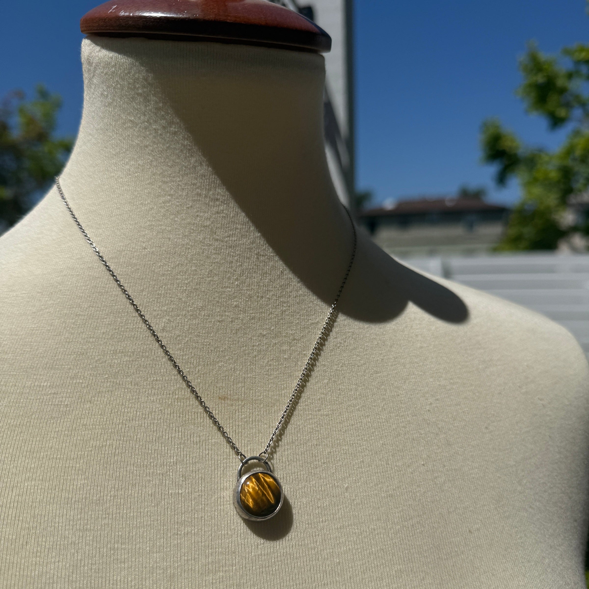 Sterling silver alvina cabochon stone necklace-last one Tiger's Eye necklace Amanda K Lockrow