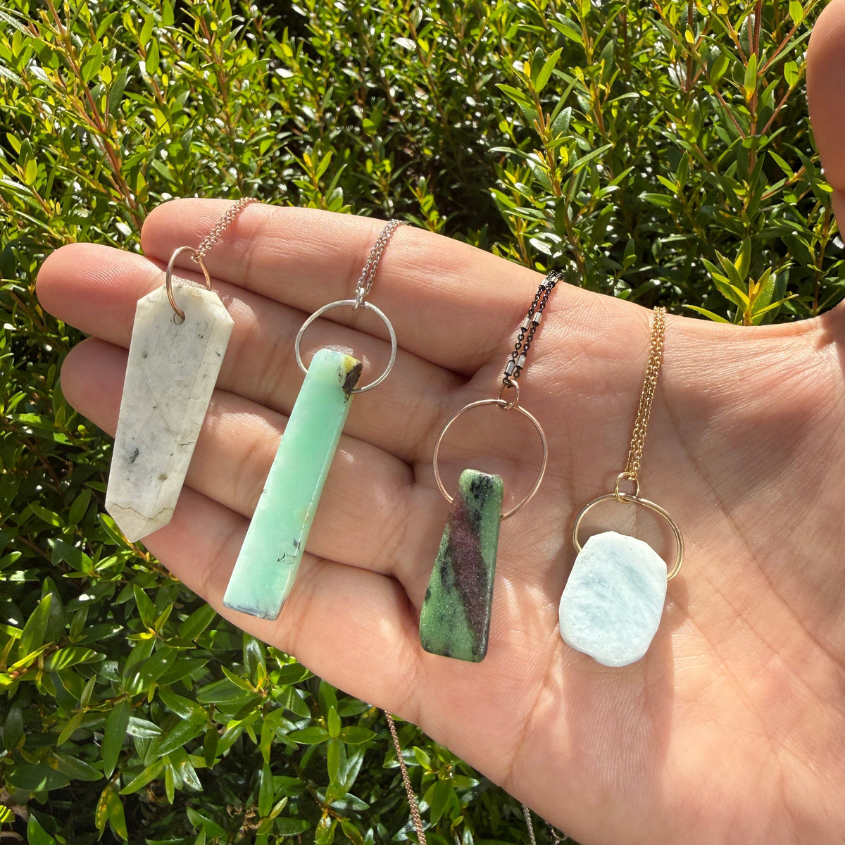 Ruby zoisite crystal bar sterling silver necklace necklace Amanda K Lockrow