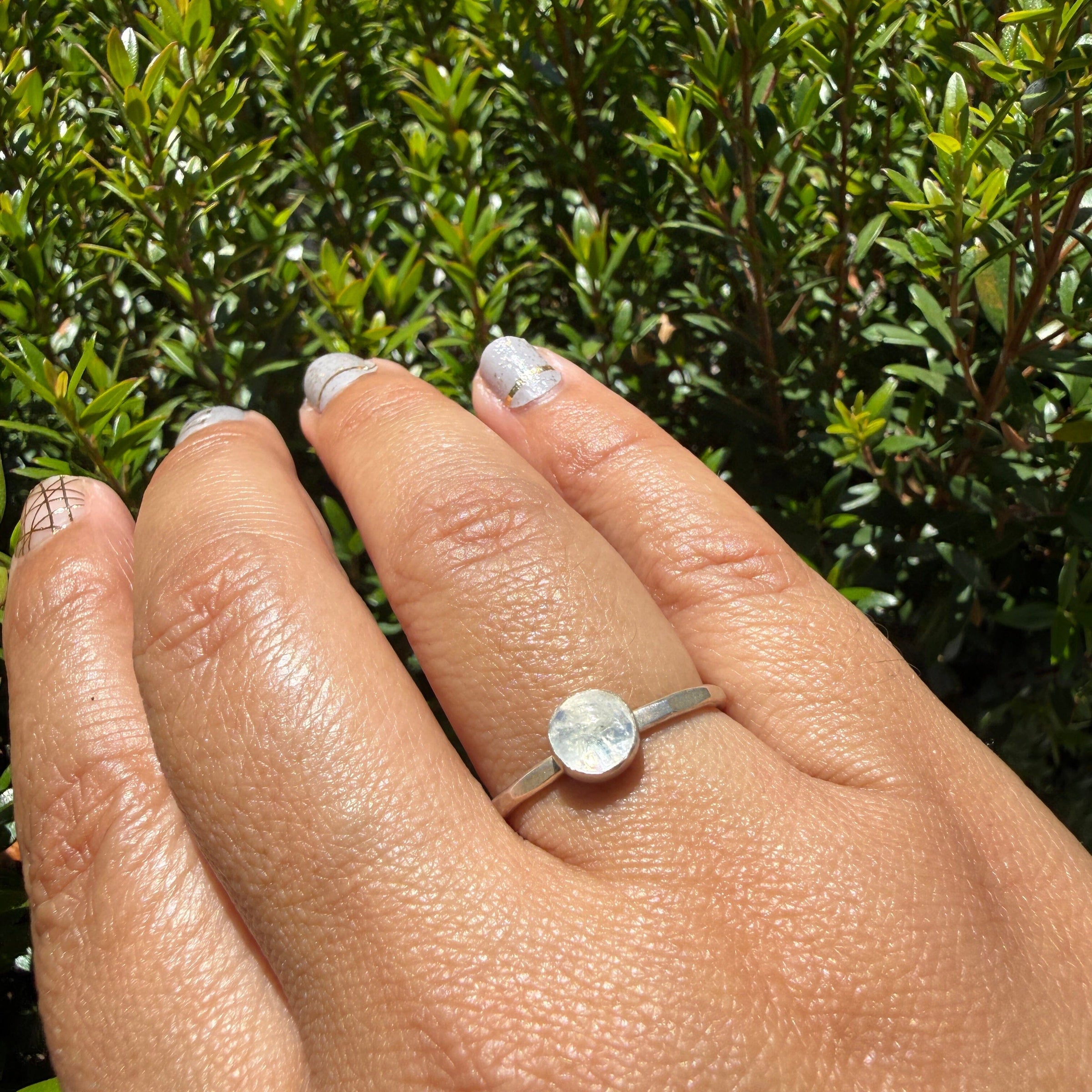 Rainbow Moonstone Gemdrop 6mm Stacking Ring - sterling silver | Stone Love Collection ring Amanda K Lockrow