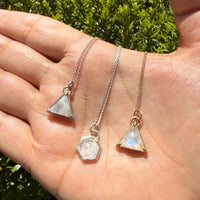 Small Rainbow Moonstone Hexagon Necklace - sterling silver | Stone Love Collection