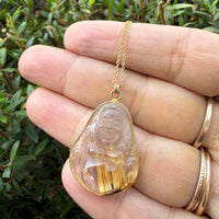 Happy Buddha Rutilated Quartz Crystal Necklace - gold filled | Talisman collection necklace Amanda K Lockrow