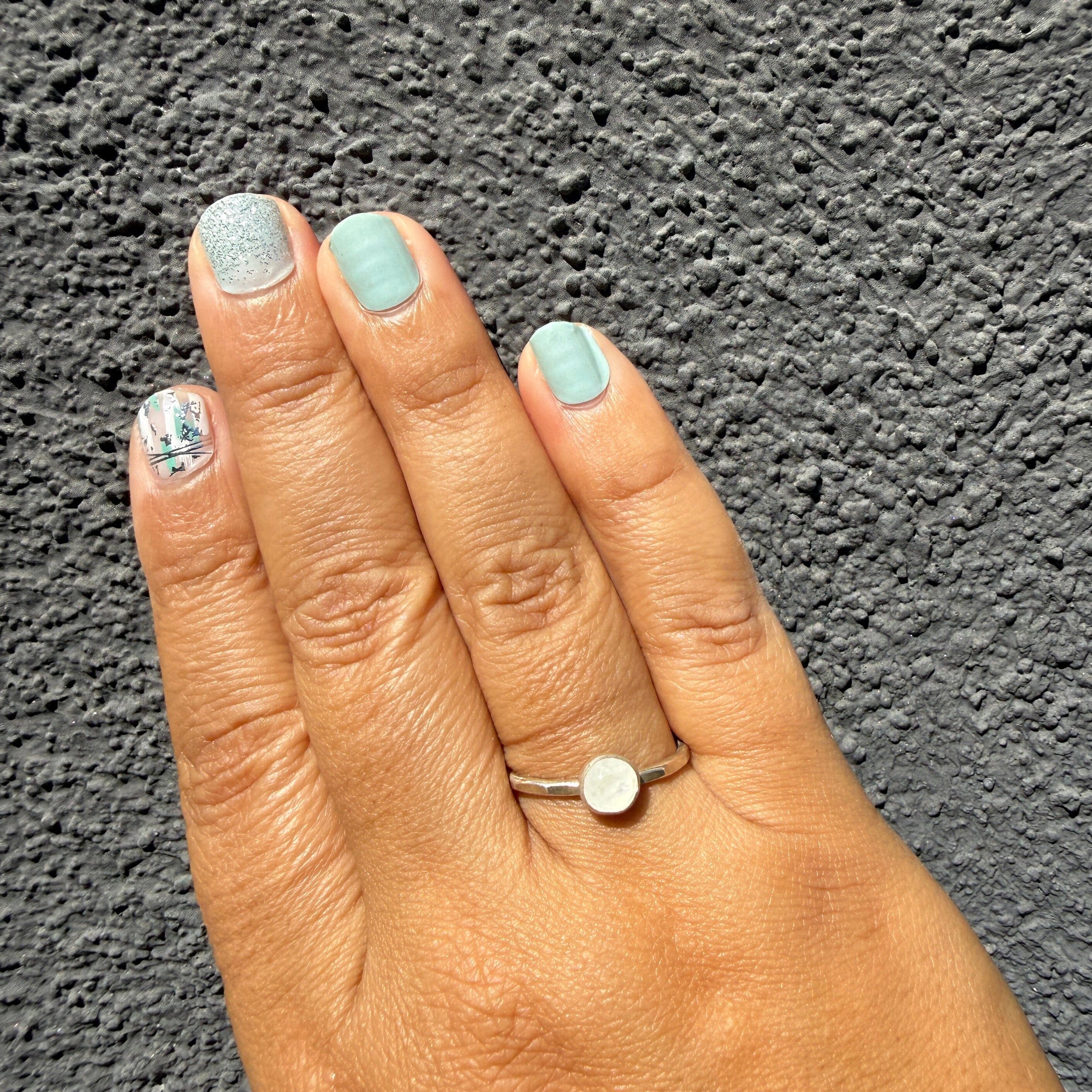 Rainbow Moonstone Gemdrop 6mm Stacking Ring - sterling silver | Stone Love Collection ring Amanda K Lockrow