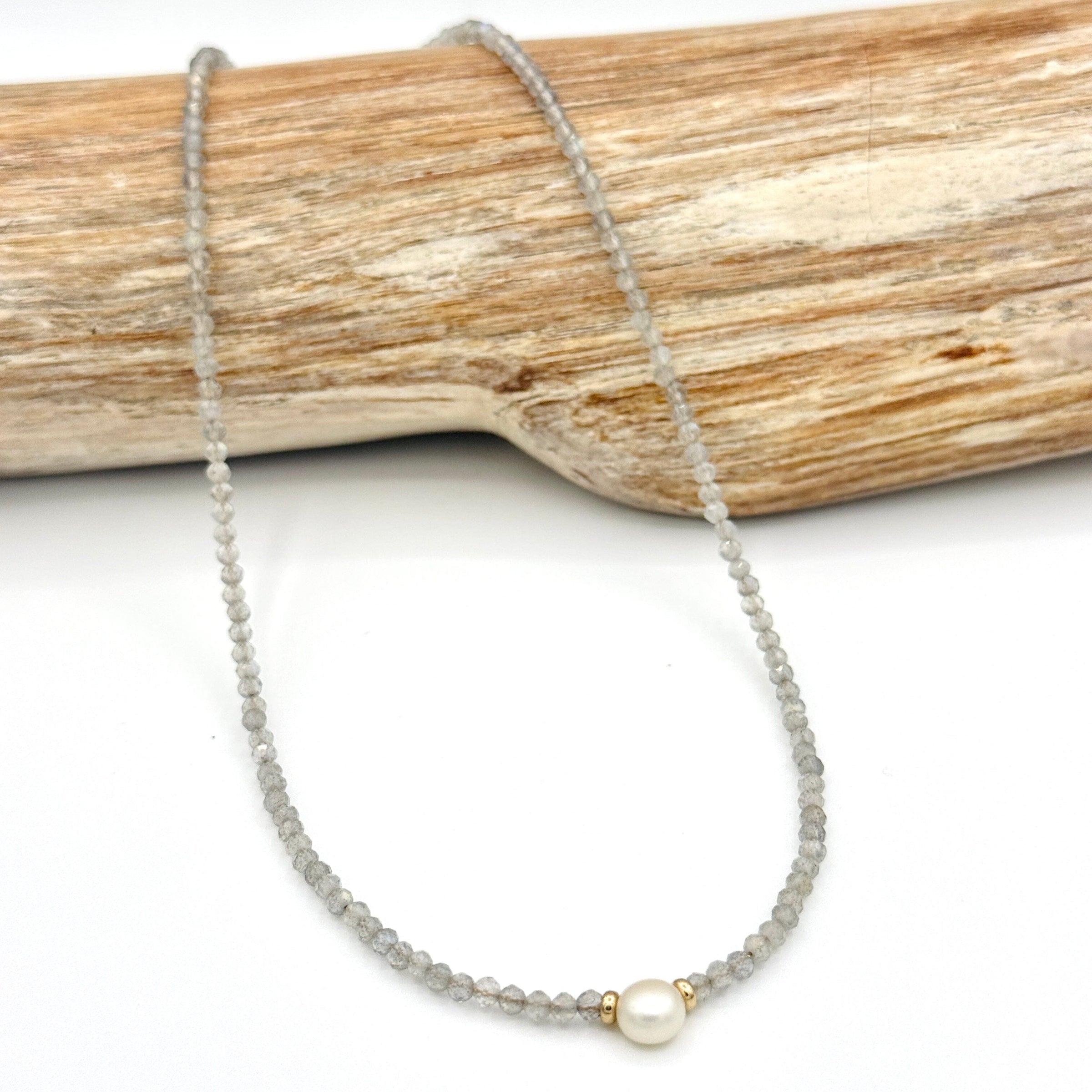 Strung Together Little Labradorite and Pearl Beaded Necklace - 14k gold filled | Little Rock Collection necklace Amanda K Lockrow