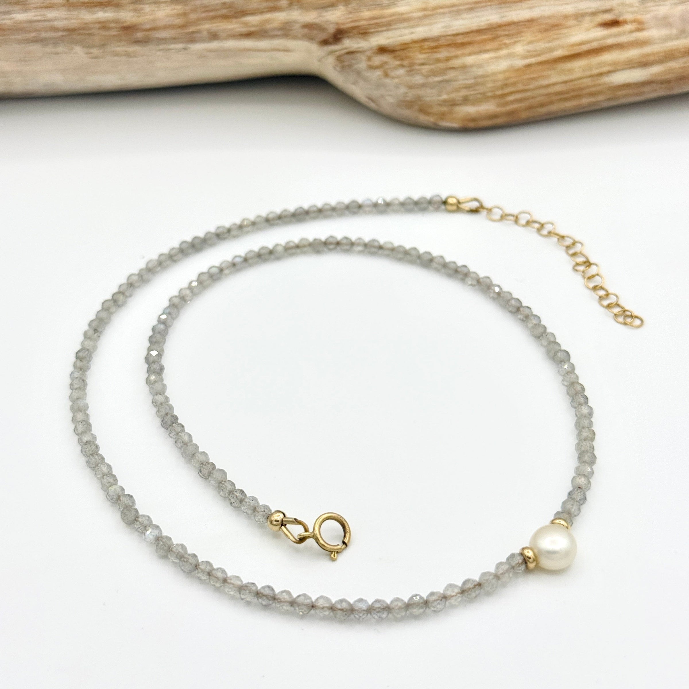 Strung Together Little Labradorite and Pearl Beaded Necklace - 14k gold filled | Little Rock Collection necklace Amanda K Lockrow