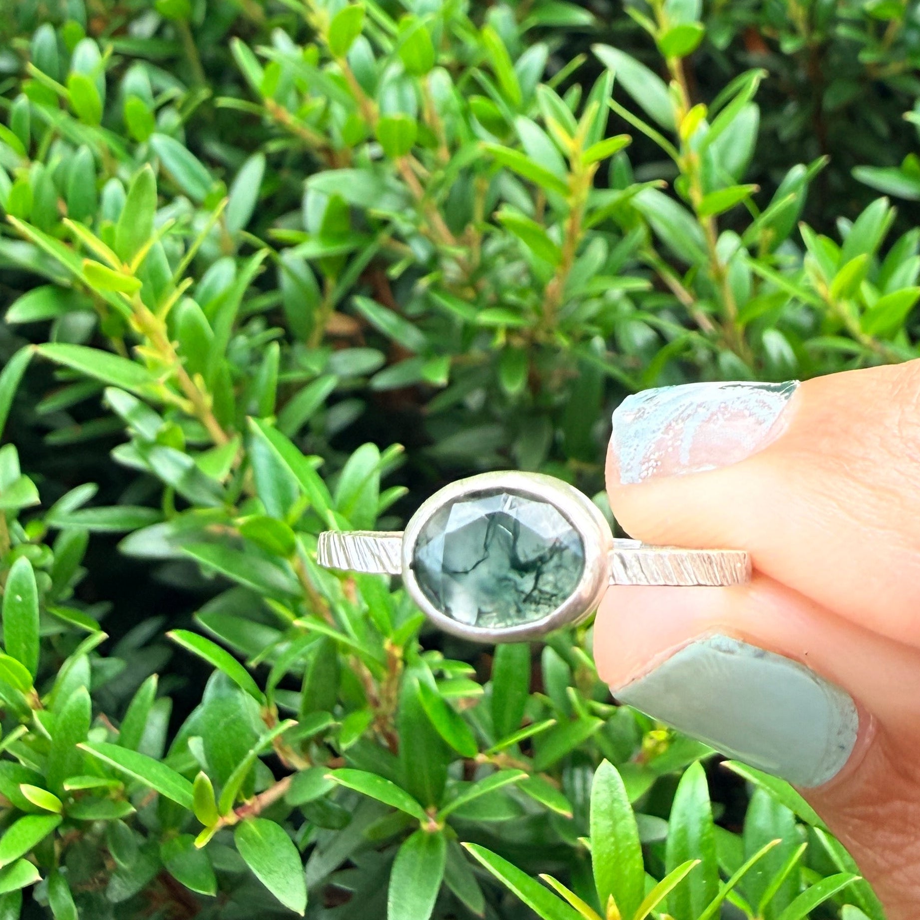 Rose Cut Moss Agate Ring - sterling silver | Stone Love