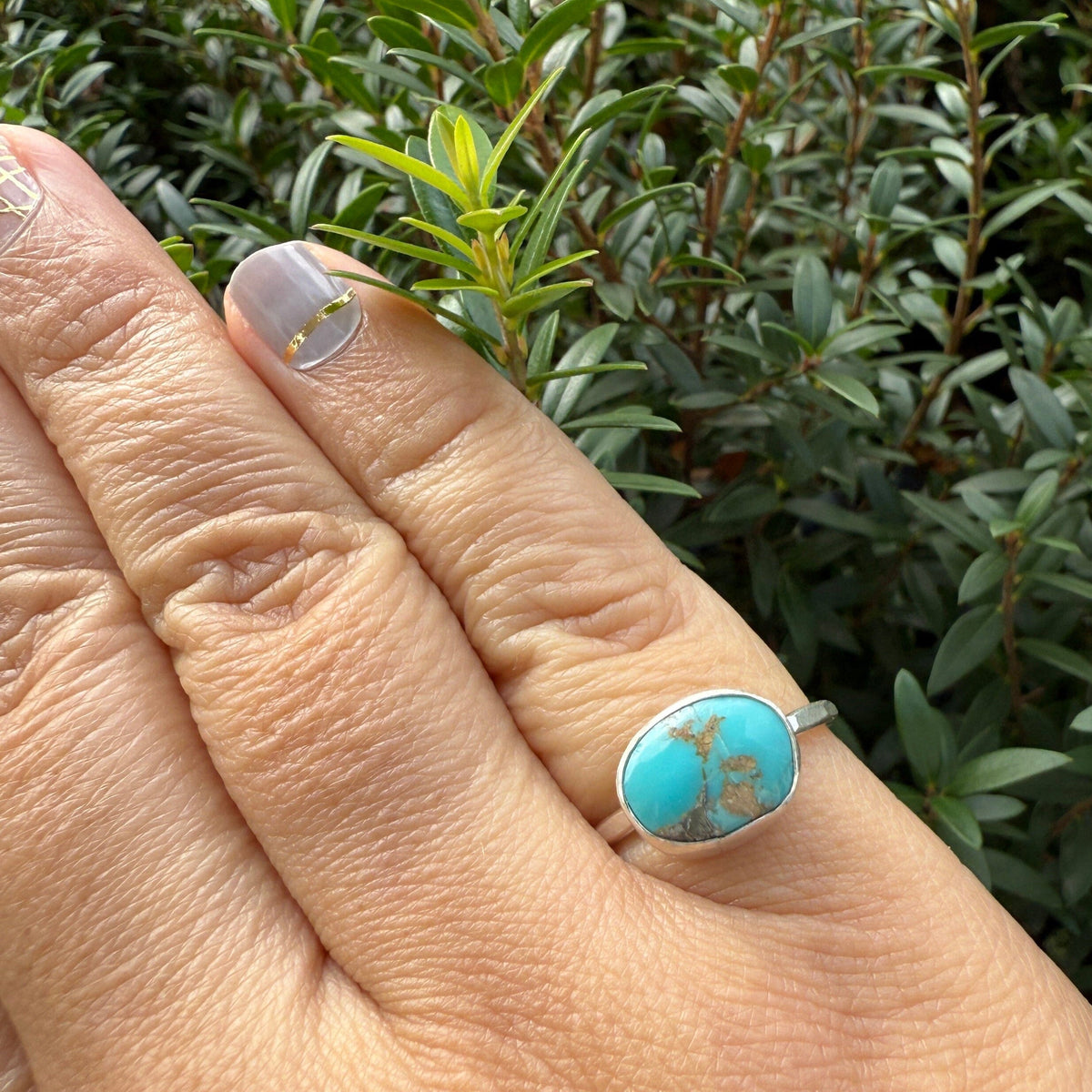 Turquoise and Pyrite Ring - sterling silver | size 6 ring Amanda K Lockrow