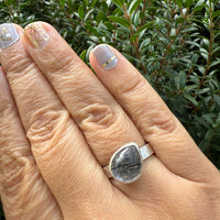 Tourmalinated Quartz Pear Muse Ring with thicker band - sterling silver | Aislinn Collection ring Amanda K Lockrow
