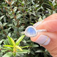 Rainbow Moonstone Rosecut Sterling Silver Ring - size 6 ring Amanda K Lockrow