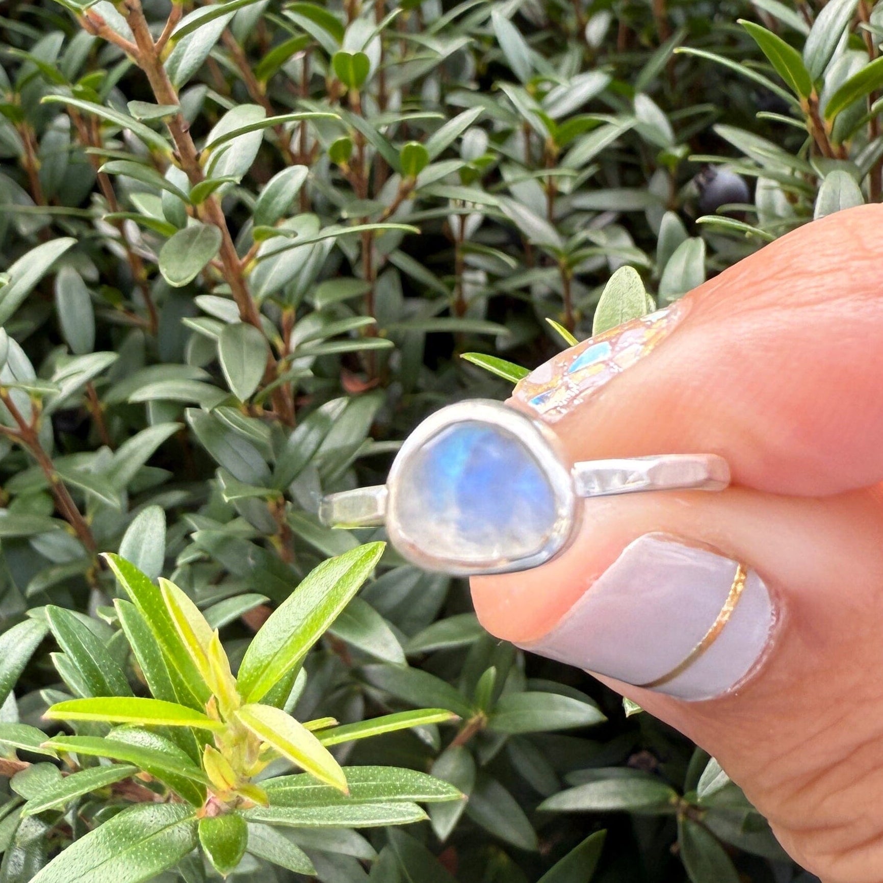 Rainbow Moonstone Rosecut Sterling Silver Ring - size 6 ring Amanda K Lockrow