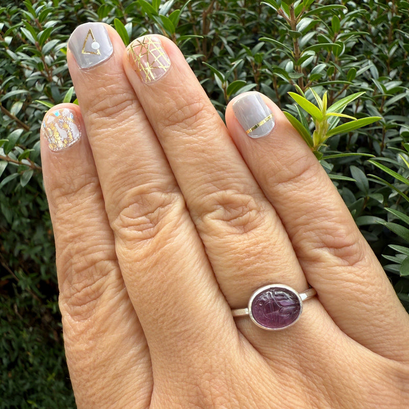 Vintage Glass Scarab Ring - sterling silver ring Amanda K Lockrow