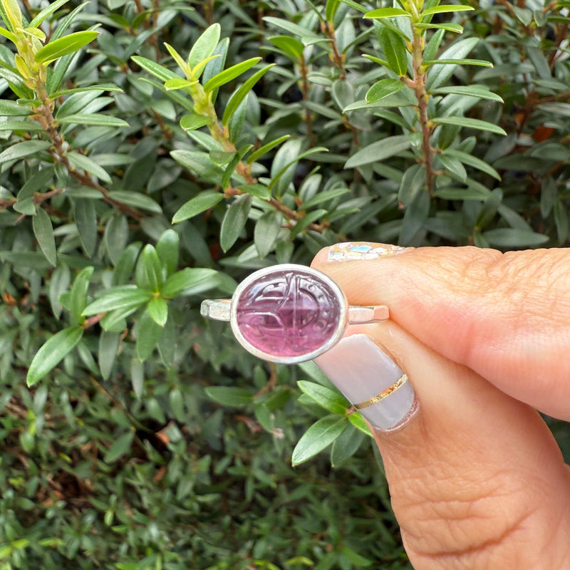 Vintage Glass Scarab Ring - sterling silver ring Amanda K Lockrow