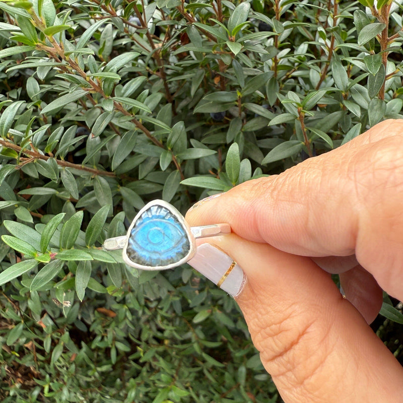 Third Eye Small Labradorite Triangle Ring - sterling silver | Talisman Collection ring Amanda K Lockrow